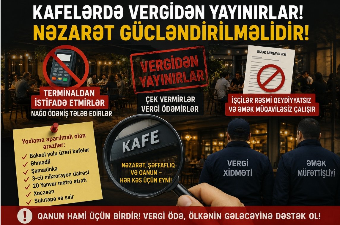 Nağdsız Ödənişdən Yayınan Kafelər Nəzarətə Götürülməlidir